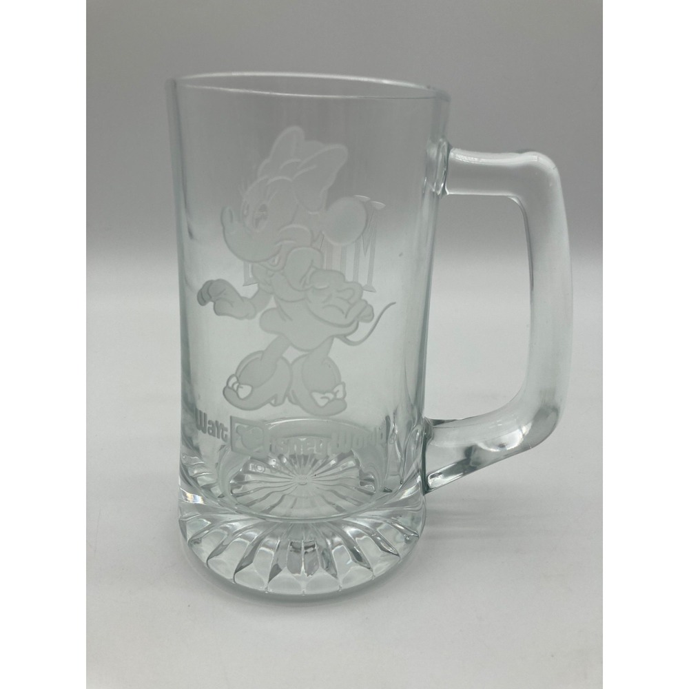 Vintage Walt Disney World Minnie Mouse Etched Glass Beer Mug